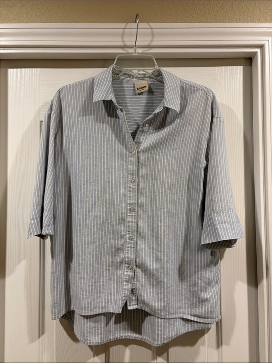 baldwin Tops - Baldwin Casual Striped Short-Sleeve Shirt - Light Blue size M